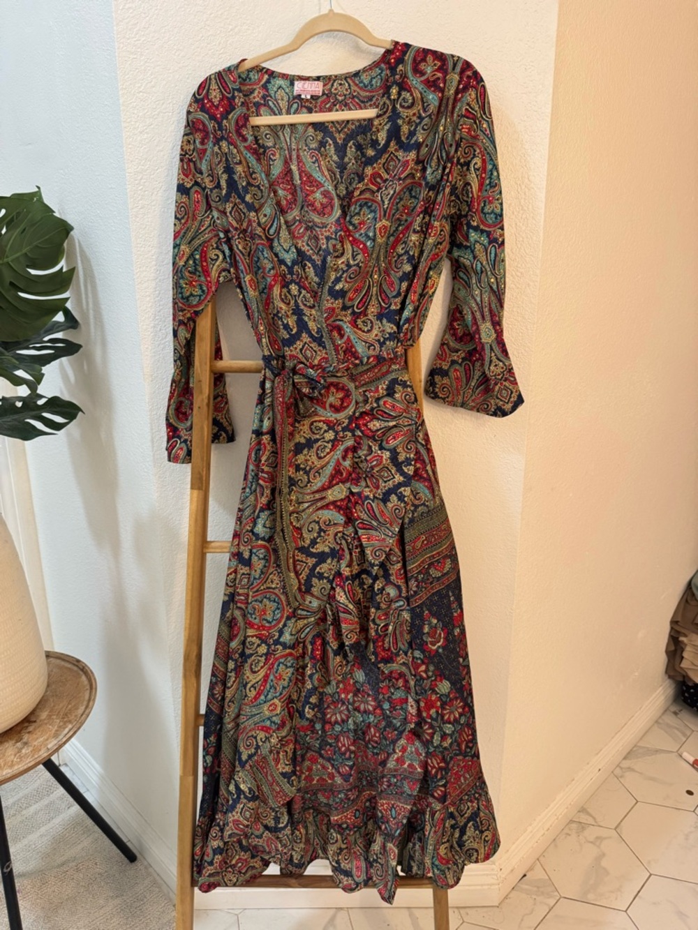 Paisley Wrap Maxi Dress in Red & Navy